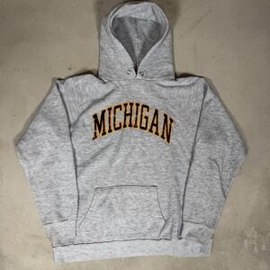 Vintage 80s Champion Michigan Hoodie Gray Small Made in USA University Pullover